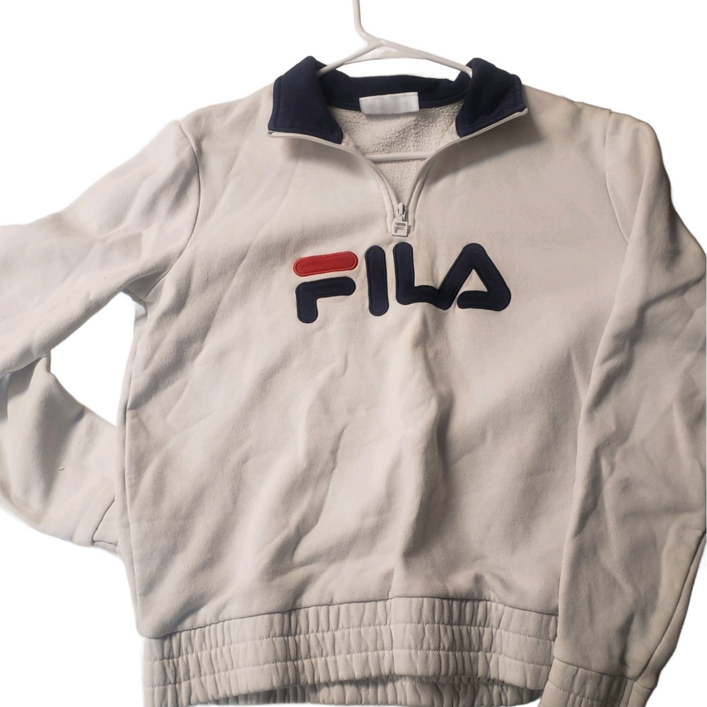 Vintage Fila White Quarter-Zip Sweatshirt